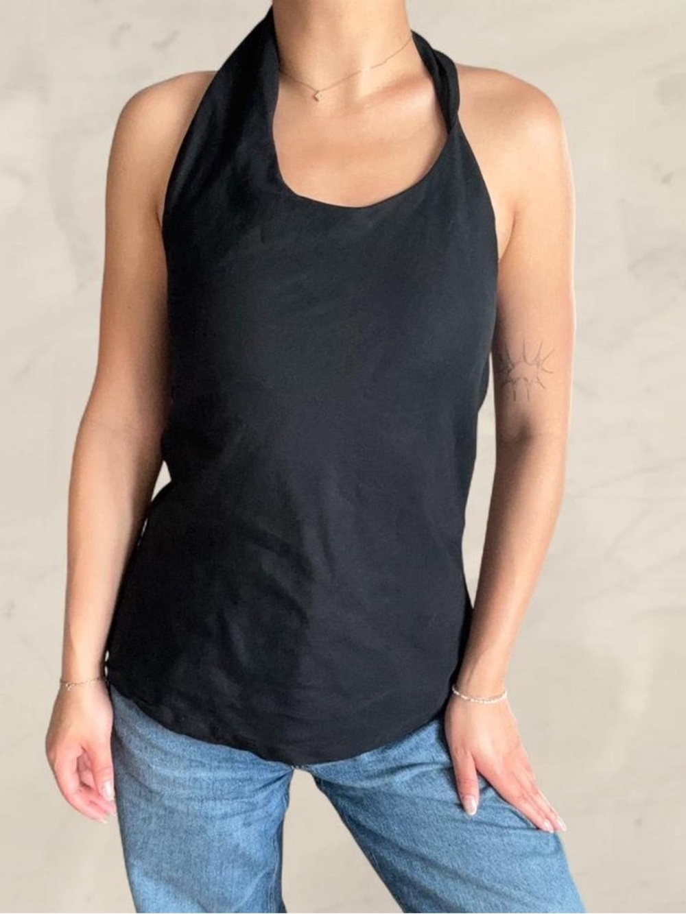 NWT COS TWIST-DETAIL LINEN-BLEND TOP Black